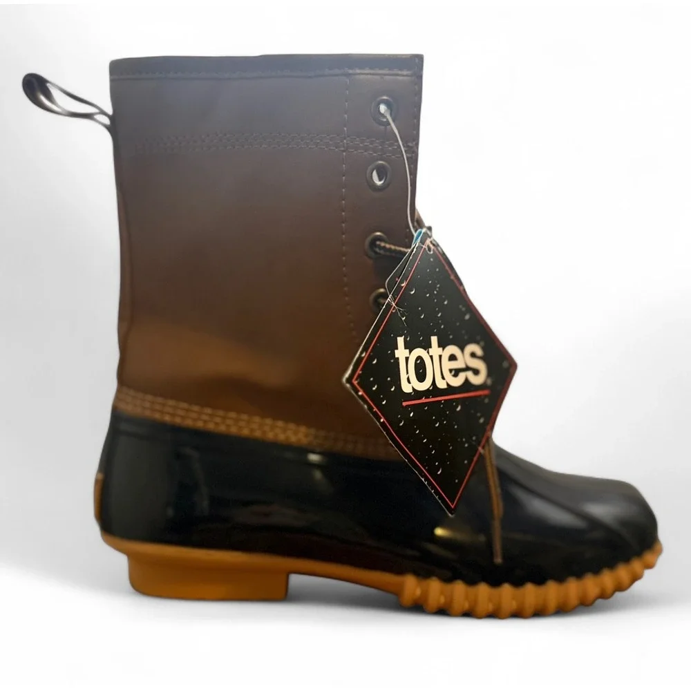 totes Waterproof Shell Brown Black Duck Boots Womens Lace Up Comfort boho Y2K
